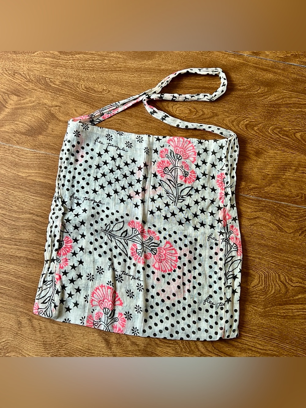 Free People Women’s Lightweight pink floral Polka Dot print Thin Tote Bag